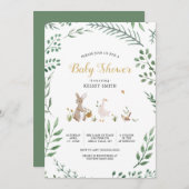 ヴィンテージ森林動物の赤ちゃんシャワー 招待状 (正面/裏面)