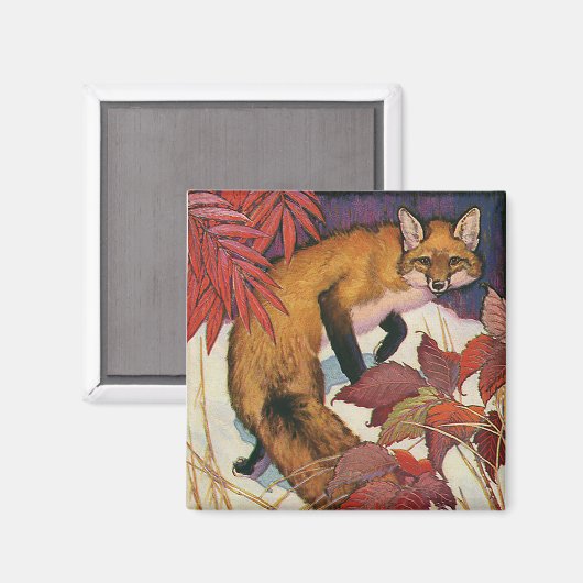 ヴィンテージ森林生物赤キツネ野生動物 マグネット (正面/裏面)