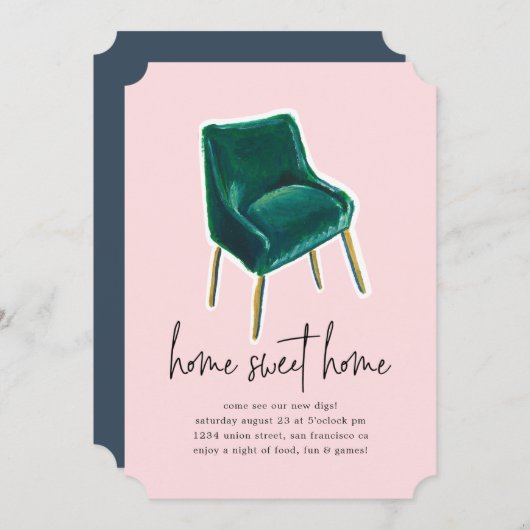 ヴィンテージ椅子|引っ越し祝いパーティーパーティの招待状 招待状 (正面/裏面)