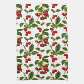 ヴィンテージ植物さくらんぼプリントオンホワイト キッチンタオル (縦)