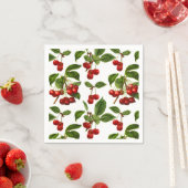 ヴィンテージ植物さくらんぼプリントオンホワイト スタンダードカクテルナプキン (インサイチュ)