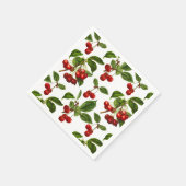 ヴィンテージ植物さくらんぼプリントオンホワイト スタンダードカクテルナプキン (角)