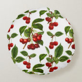 ヴィンテージ植物さくらんぼプリントオンホワイト ラウンドクッション (裏面)