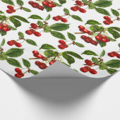 ヴィンテージ植物さくらんぼプリントオンホワイト ラッピングペーパー (角)