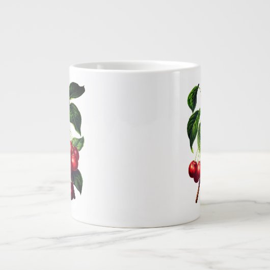 ヴィンテージ植物さくらんぼプリント ジャンボコーヒーマグカップ (正面)