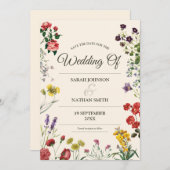 ヴィンテージ植物の花婚式セーブザデート 招待状 (正面/裏面)