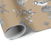 ヴィンテージ植物の葉、果物、植物、鳥 ラッピングペーパー (ロールコーナー)