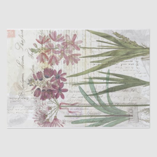 ヴィンテージ植物コラージュティッシュペーパー 薄葉紙 (正面)