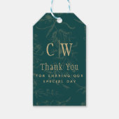 ヴィンテージ植物ティール(緑がかった色)金ゴールド結婚式の引き出物 ギフトタグ (正面)