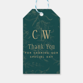 ヴィンテージ植物ティール(緑がかった色)金ゴールド結婚式の引き出物 ギフトタグ