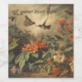 ヴィンテージ植物ハミングバードのカスタマイズ ワインラベル (シングルラベル)