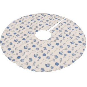 ヴィンテージ植物フローライラストレーションパターンブルー ブラッシュドポリエステルツリースカート