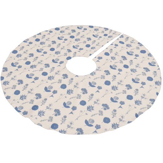 ヴィンテージ植物フローライラストレーションパターンブルー ブラッシュドポリエステルツリースカート (アングル)