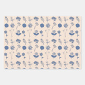 ヴィンテージ植物フローライラストレーションパターンブルー ラッピングペーパーシート (正面3)