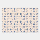 ヴィンテージ植物フローライラストレーションパターンブルー ラッピングペーパーシート (正面2)