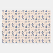 ヴィンテージ植物フローライラストレーションパターンブルー ラッピングペーパーシート (正面)