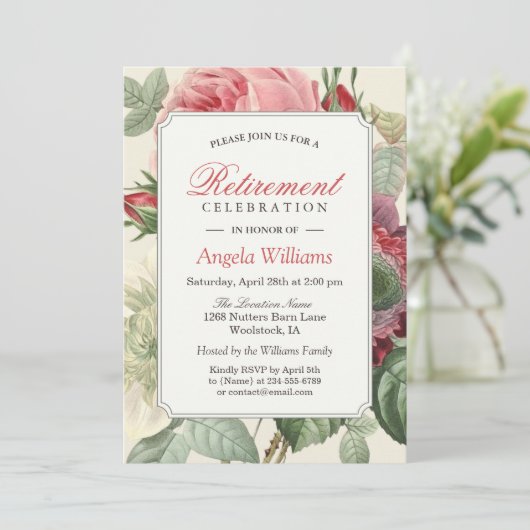 ヴィンテージ植物フローラエレガント退職パーティー 招待状 (スタンド正面)