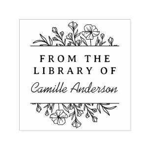 ヴィンテージ植物フローラスクリプトライブラリ蔵書票 セルフインキングスタンプ