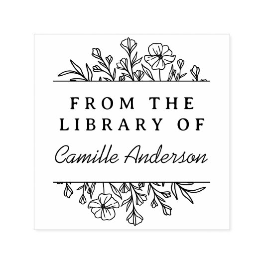 ヴィンテージ植物フローラスクリプトライブラリ蔵書票 セルフインキングスタンプ (デザイン)