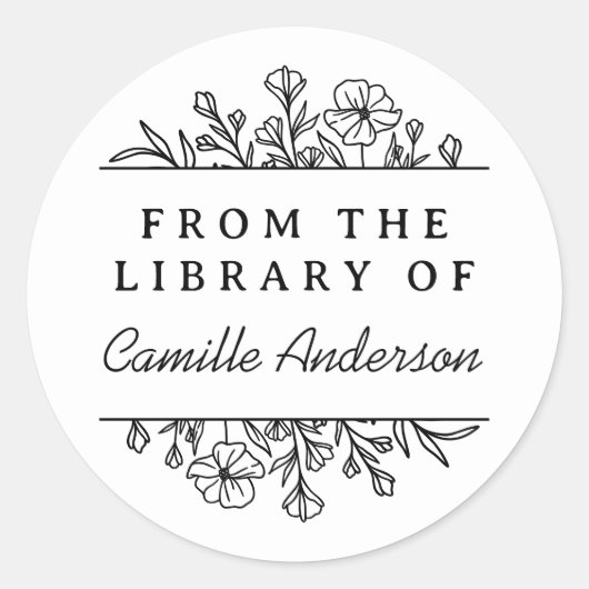 ヴィンテージ植物フローラスクリプトライブラリ蔵書票 ラウンドシール (正面)
