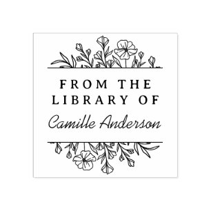 ヴィンテージ植物フローラスクリプトライブラリ蔵書票 ラバースタンプ