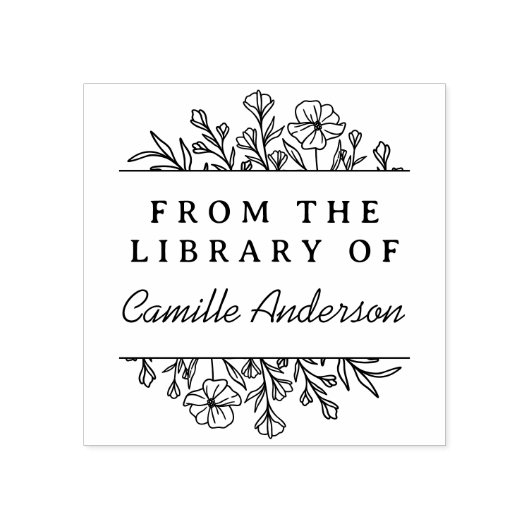 ヴィンテージ植物フローラスクリプトライブラリ蔵書票 ラバースタンプ (インプリント)