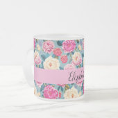 ヴィンテージ植物フローラデザイン フロストグラスマグカップ (正面左)