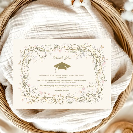 ヴィンテージ植物フローラ卒業 サンキューカード