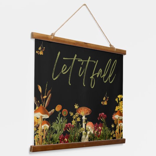 ヴィンテージ植物フローラ秋引用文キノコ 吊り下げ型タペストリー (傾斜あり)