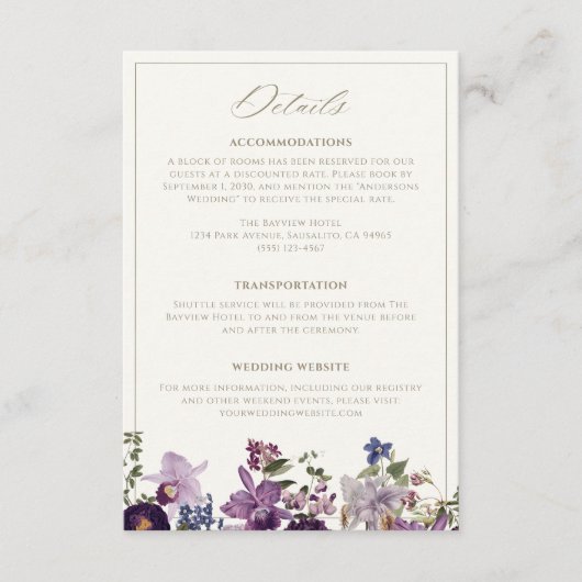 ヴィンテージ植物フローラ結婚詳細 エンクロージャーカード (正面)