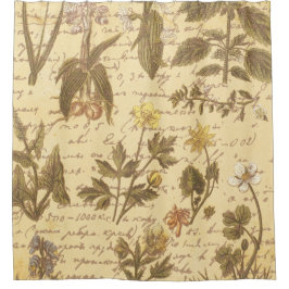 ヴィンテージ植物フローラ シャワーカーテン