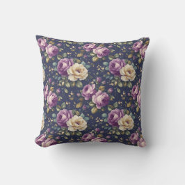 ヴィンテージ植物フローラ – ピンク&パープルバラ クッション