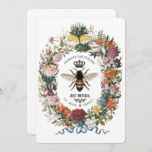 ヴィンテージ植物モダン女王蜂 招待状 (正面/裏面)