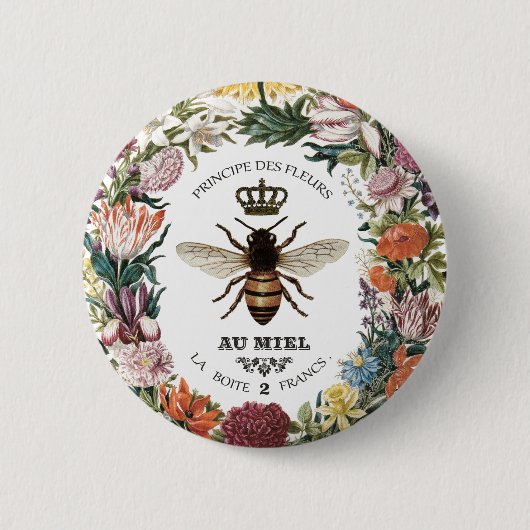ヴィンテージ植物モダン女王蜂 缶バッジ (正面)