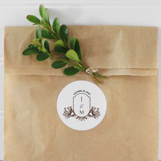 ヴィンテージ植物モノグラムクレスト ラウンドシール