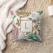 ヴィンテージ植物モノグラム装飾用クッション クッション (ブランケット)