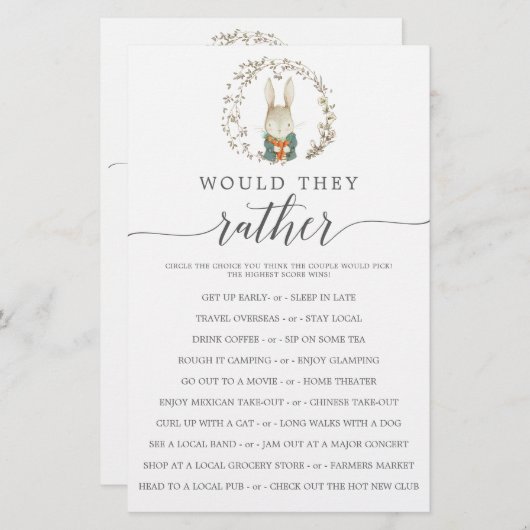 ヴィンテージ植物両面ベビーシャワーゲーム (正面/裏面)