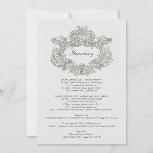 ヴィンテージ植物園パーティー結婚の旅程 (裏面)