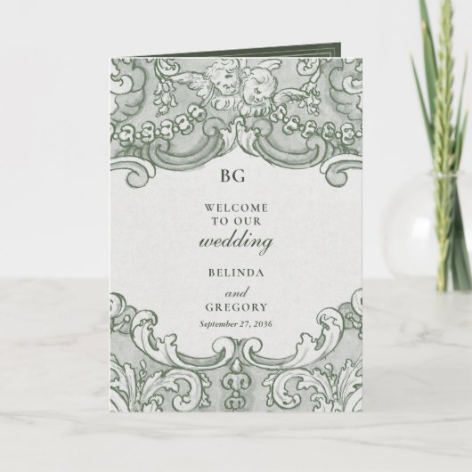 ヴィンテージ植物園パーティー結婚の旅程 プログラム (正面)