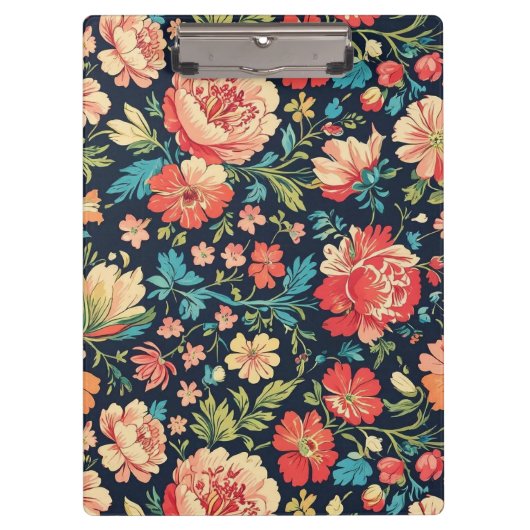 ヴィンテージ植物園花の模様 – 青 クリップボード (正面)