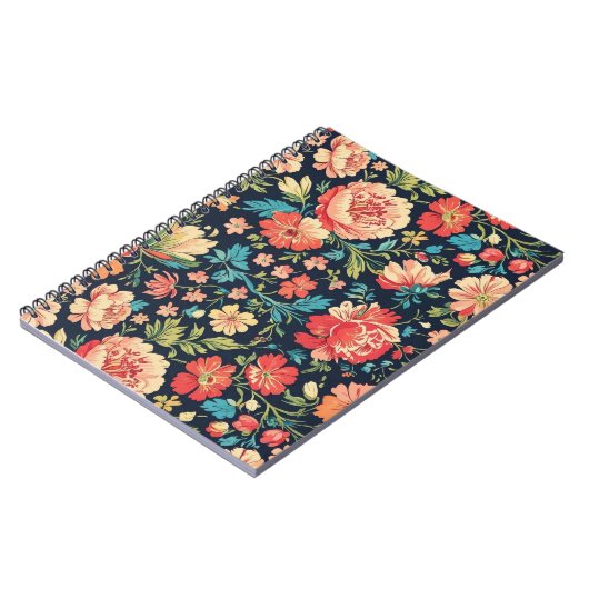 ヴィンテージ植物園花の模様 – 青 ノートブック (左側)