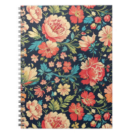 ヴィンテージ植物園花の模様 – 青 ノートブック