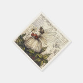 ヴィンテージ植物妖精とアンティークスクリプト スタンダードカクテルナプキン (角)