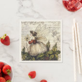 ヴィンテージ植物妖精とアンティークスクリプト スタンダードカクテルナプキン (インサイチュ)