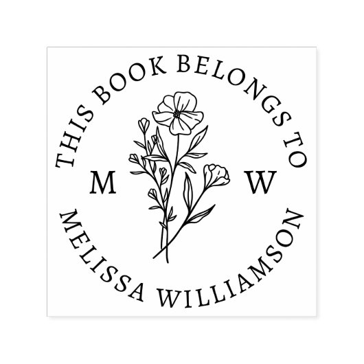 ヴィンテージ植物学フローライニシャル図書館蔵書票 セルフインキングスタンプ (デザイン)