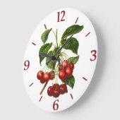 ヴィンテージ植物学赤さくらんぼプリント ラージ壁時計 (傾斜)