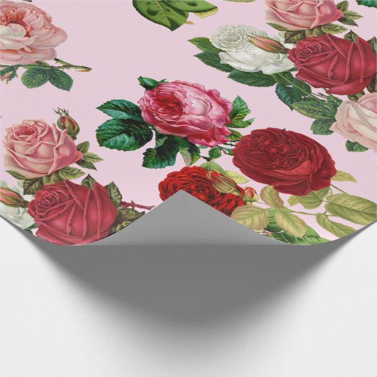 ヴィンテージ植物学/ピンクローズデカップクラフトまたは ラッピングペーパー (角)