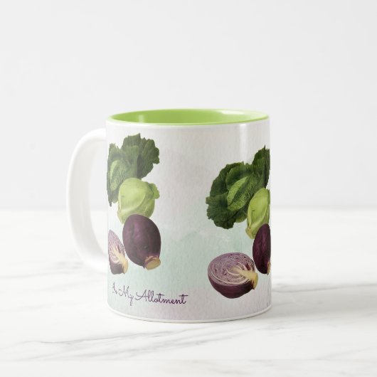 ヴィンテージ植物学「私の割り当てキャベツ」 ツートーンマグカップ (正面左)
