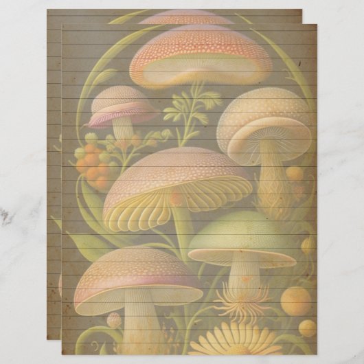ヴィンテージ植物性きのこスクラップブック紙 (正面/裏面)
