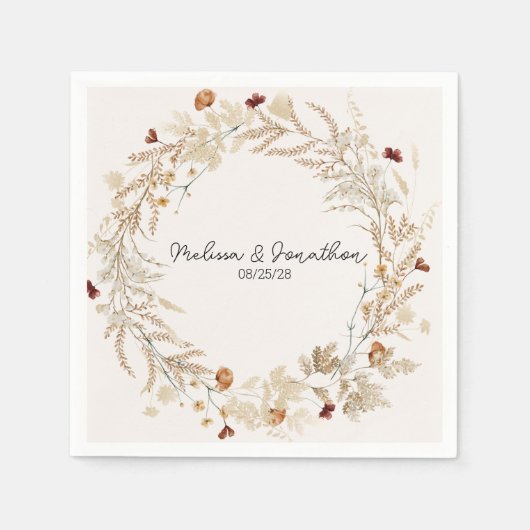 ヴィンテージ植物性の小さなフローラロマン結婚ティック スタンダードカクテルナプキン (正面)